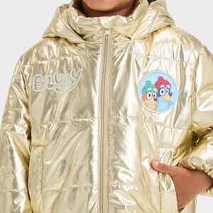 Bluey Girls 12 Month Girls Puffer Jacket Coat Gold Warm Hooded NEW